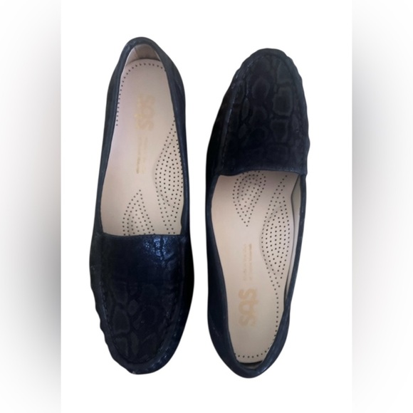 SAS Black Leather snake print Loafers Comfortable Flats - Picture 1 of 8